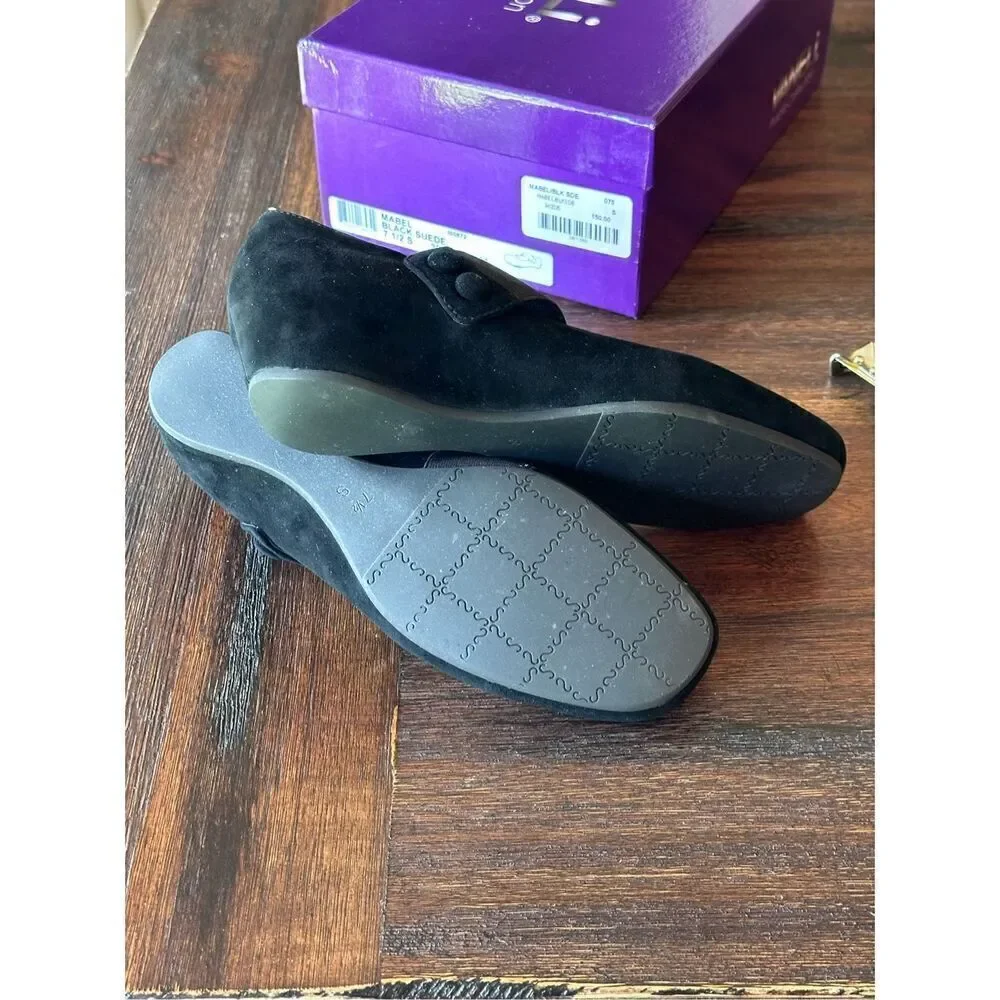 Vaneli Purple Collection black suede Mabel wedge heels